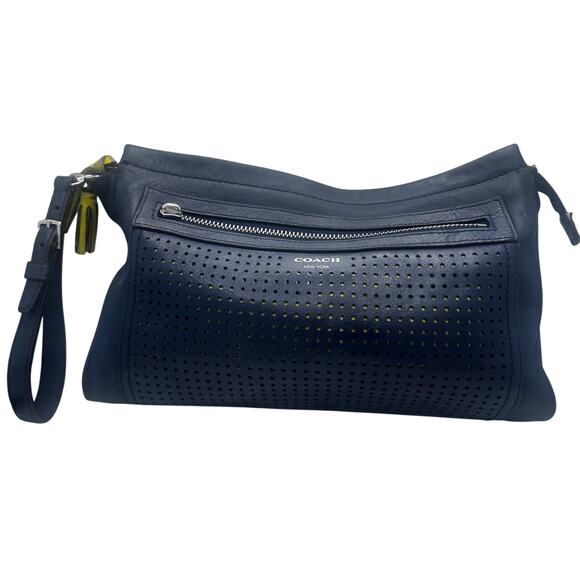 Coach Vintage Purse Clutch Wallet Navy Blue Zipper Side Pocket And Top Zipper - Picture 1 of 10